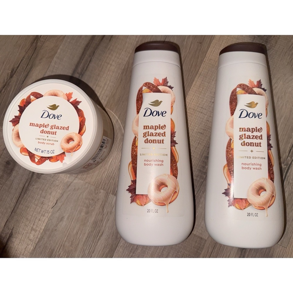 Dove Holiday Maple Glazed Donut Body Wash 20 fl oz & Body Scrub Limited Edition